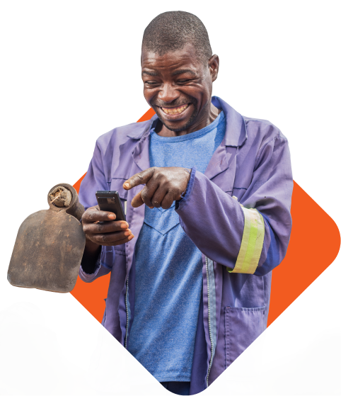 man using phone on orange background