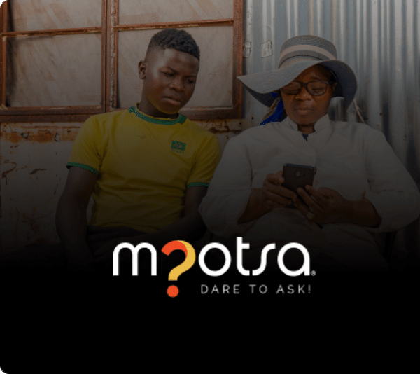 mpotsa logo with man and woman using phone on the background